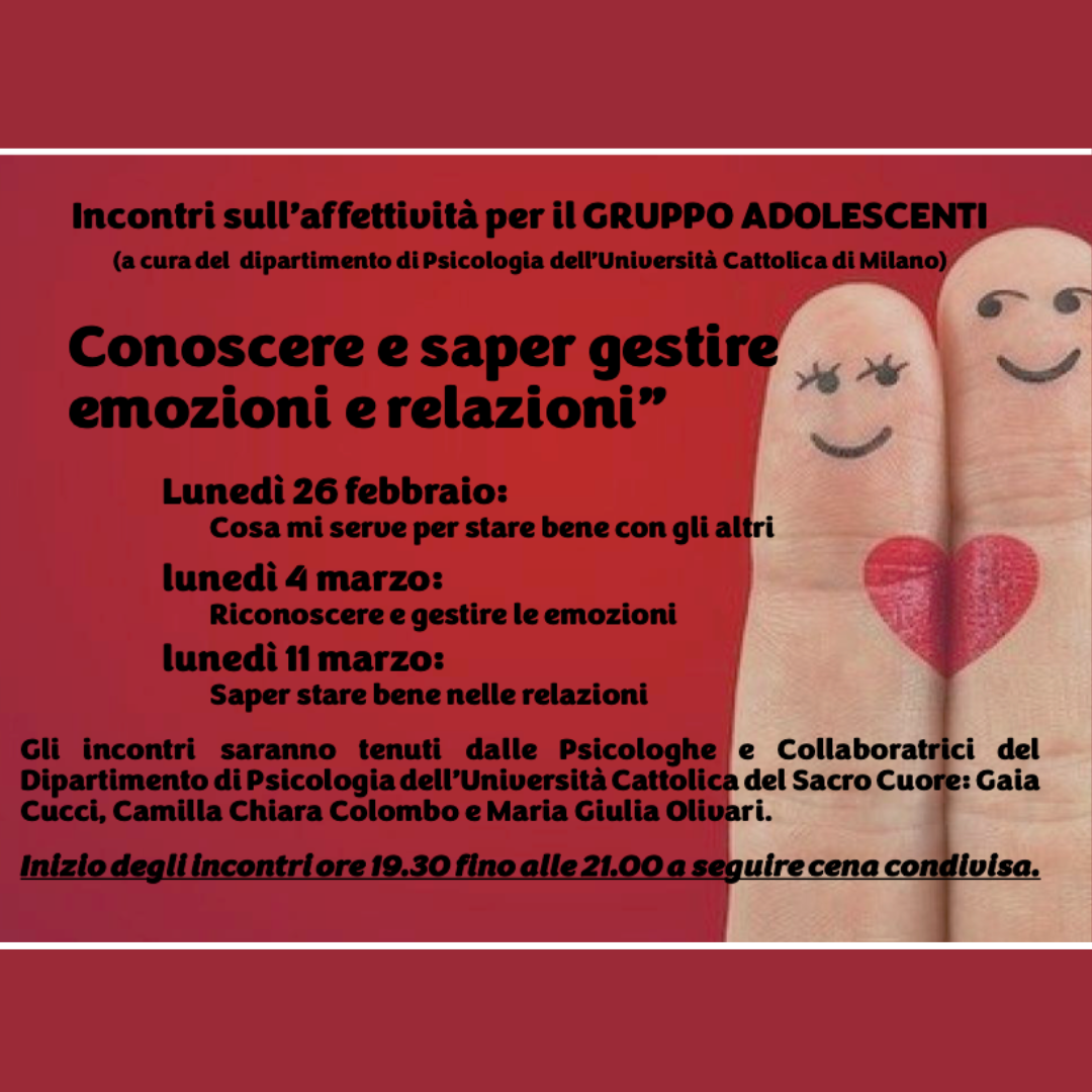 Incontri sull'affettività per il GRUPPO ADOLESCENTI