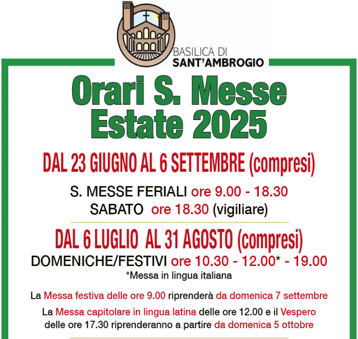 Orario Estivo Sante Messe